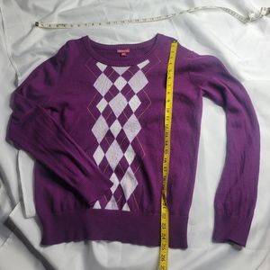 Merona Women's Long Sleeve Crew Neck Argyle / Diamond Pattern Sweater Purple Siz
